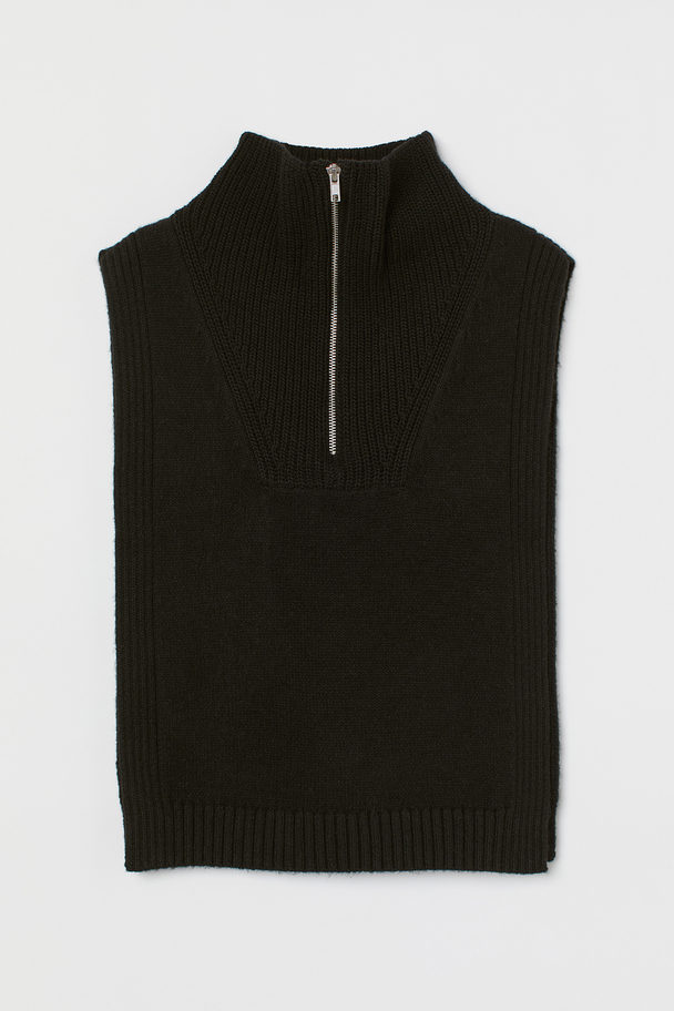H&M Knitted Zip-up Collar Black