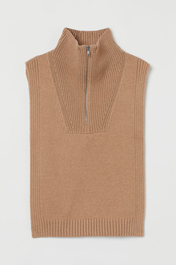H&M Knitted Zip-up Collar Dark Beige