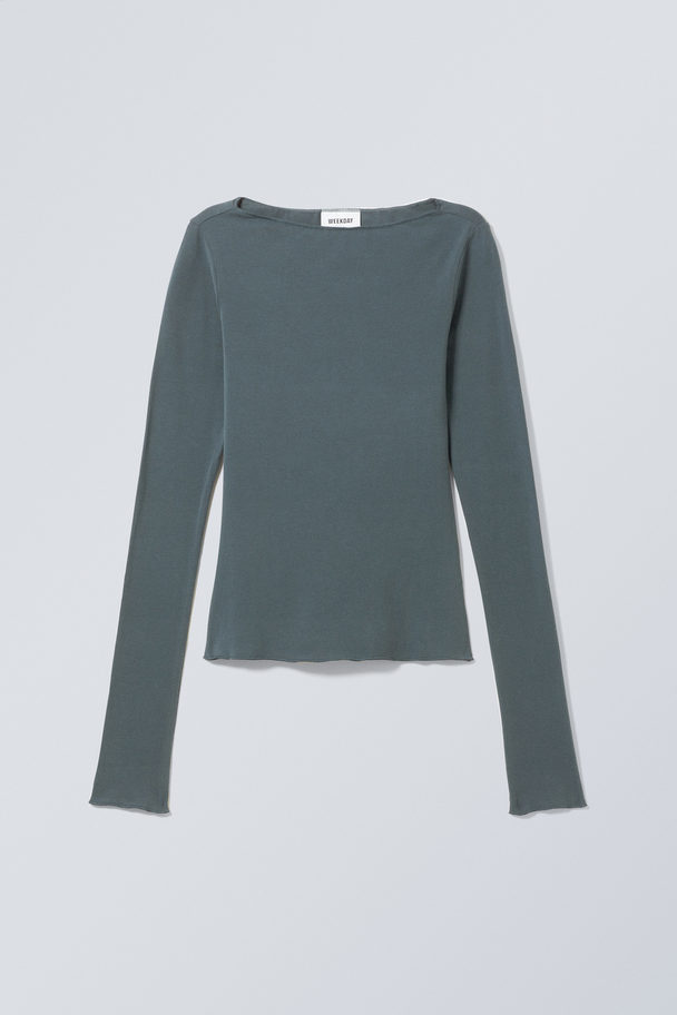 Weekday Katoenen Longsleeve Met Boothals Petrol