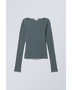 Katoenen Longsleeve Met Boothals Petrol