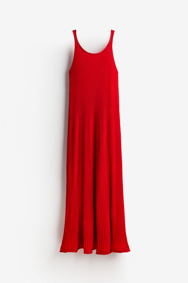 H&M Ribgebreide Maxi-jurk Helderrood