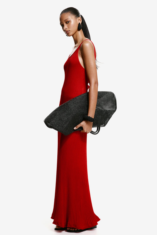 H&M Ribgebreide Maxi-jurk Helderrood