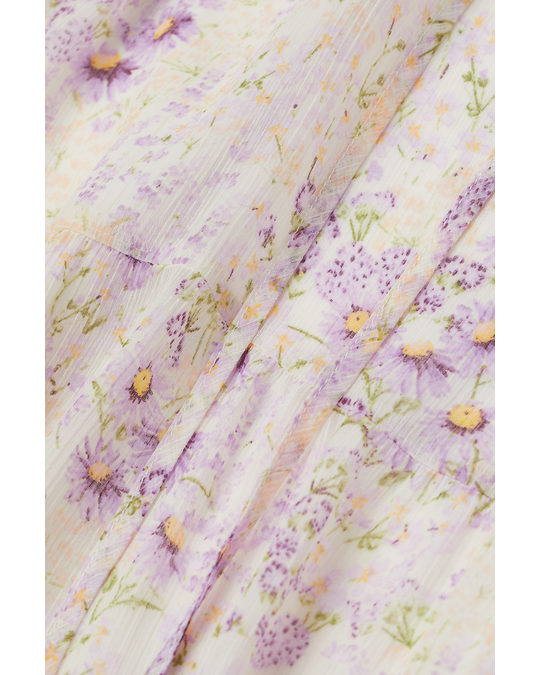 H&M Balloon-sleeved Dress Cream/purple Floral