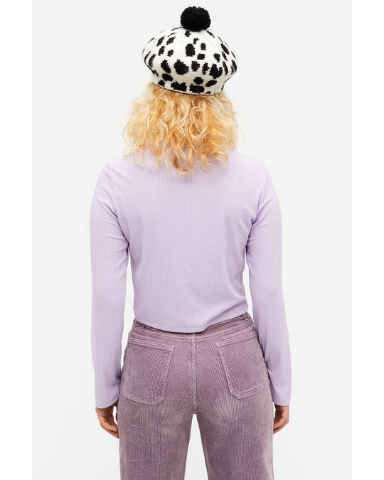 Monki Fitted Ribbed Top Light Lavender