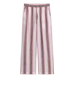 Linen Drawstring Trousers Pink/striped