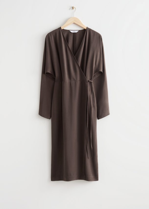 & Other Stories Oversized Midi Wrap Dress Brown