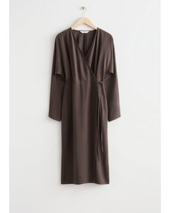 Oversized Midi Wrap Dress Brown