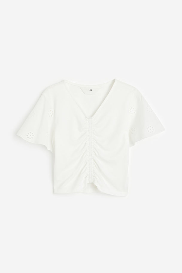 H&M T-Shirt aus Jersey mit Raffungen Weiß