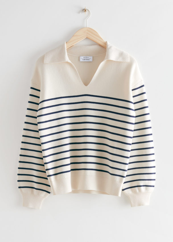 & Other Stories Relaxed Collared Sweater White Stripes