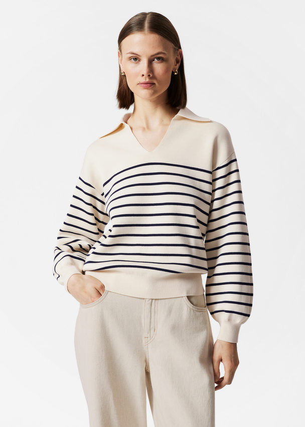 & Other Stories Relaxed Collared Sweater White Stripes