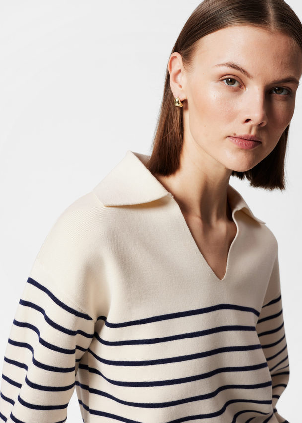 & Other Stories Relaxed Collared Sweater White Stripes