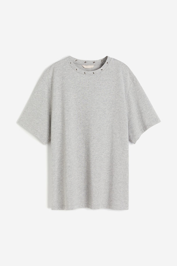H&M Eyelet-detail T-shirt Light Grey Marl