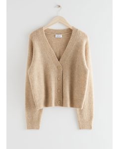 Relaxed Wool Knit Cardigan Beige