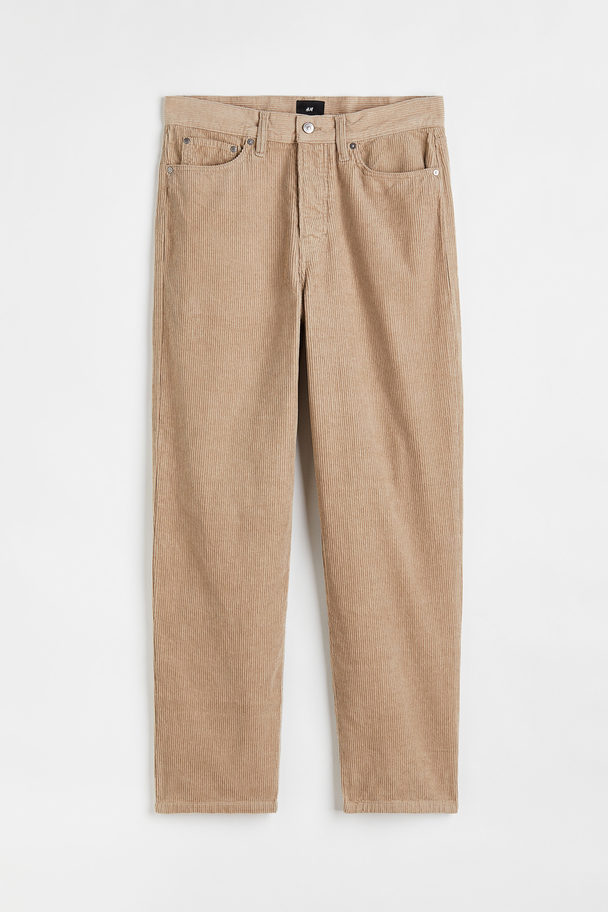 H&M Loose Fit Corduroy Trousers Beige