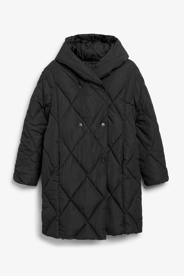 Monki Black Oversized Quilted Puffer Coat Black