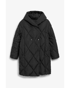 Black Oversized Quilted Puffer Coat Black