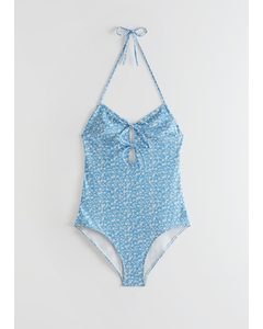 Floral Print Strappy Swimsuit Blue Floral
