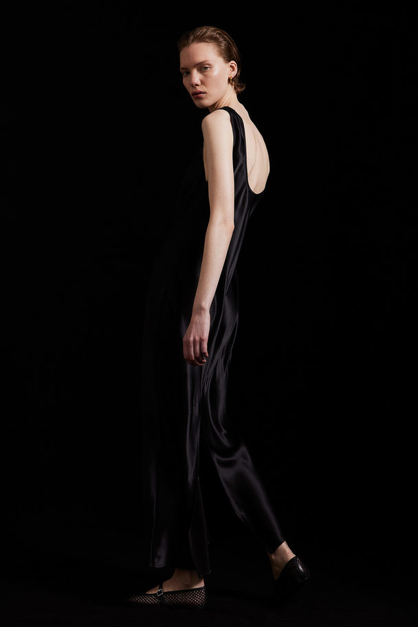 H&M Silk-blend Satin Dress Black