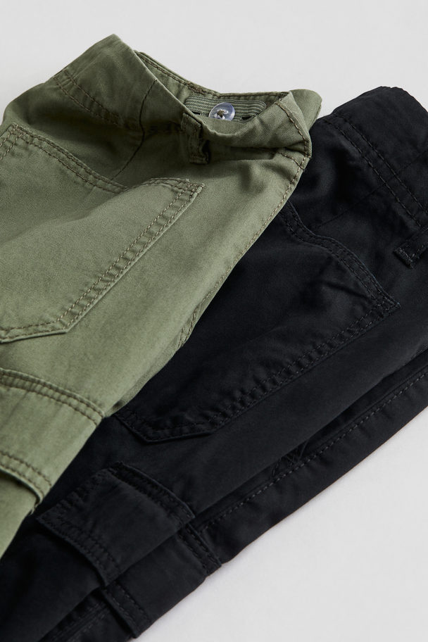 H&M 2-pack Cotton Cargo Shorts Khaki Green/black