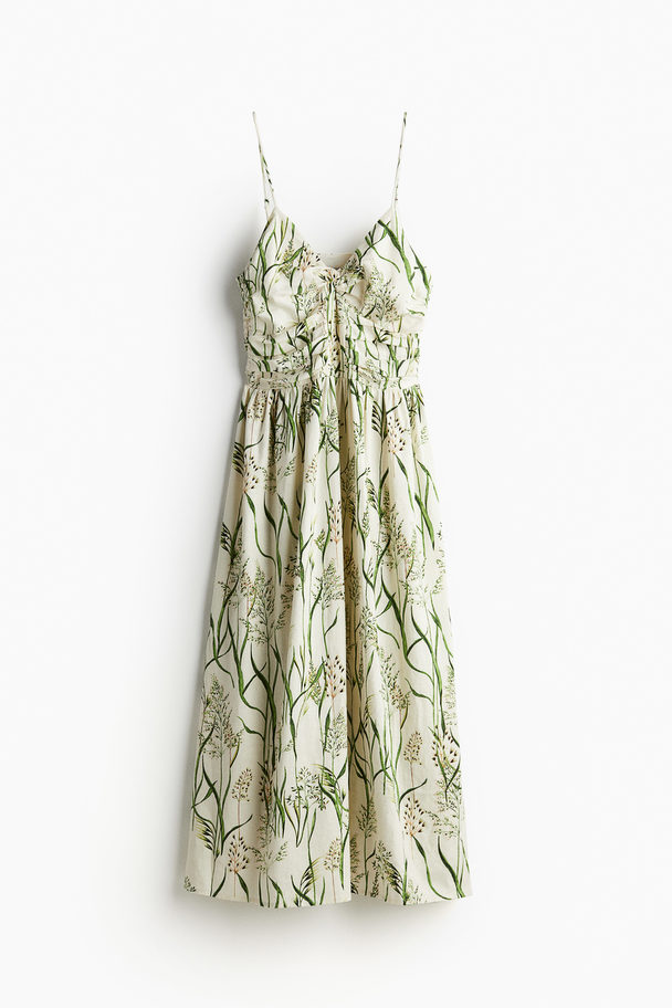 H&M Linen-blend Strappy Dress Cream/green Patterned