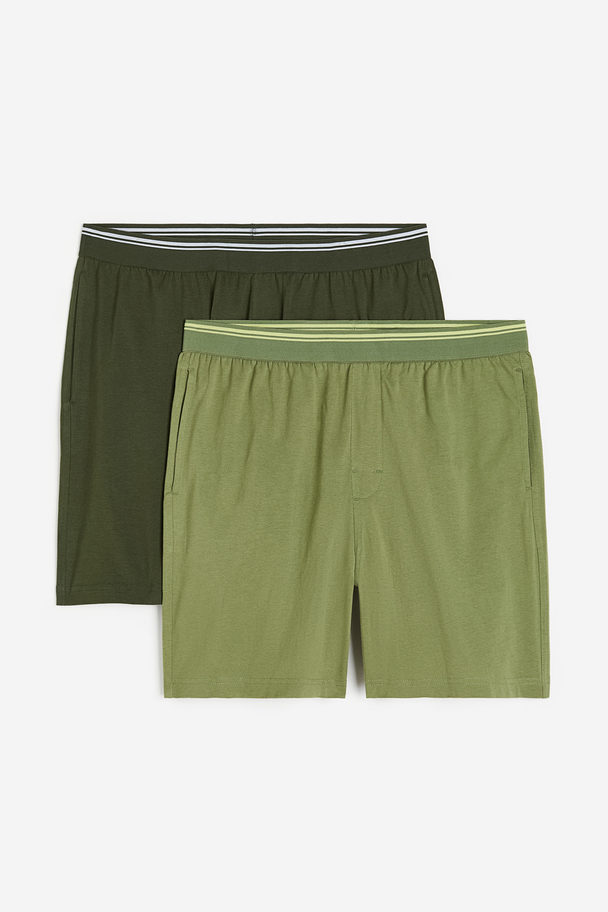 H&M 2-pack Cotton Boxer Shorts Khaki Green
