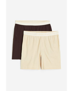 2-pack Cotton Boxer Shorts Light Beige/black
