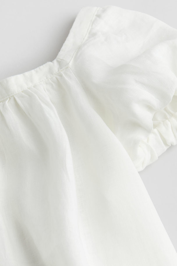 H&M Leinenkleid mit Ballonärmeln Weiß