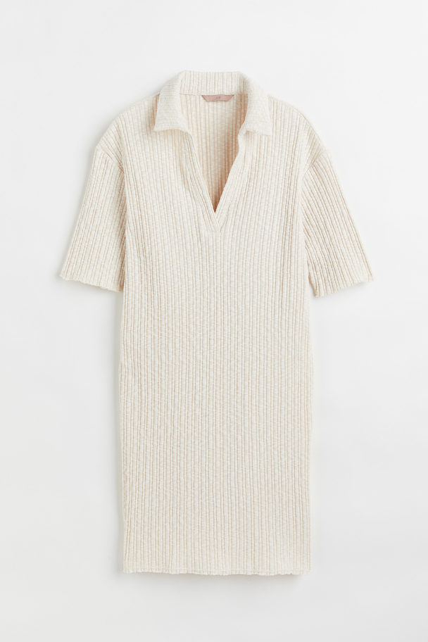 H&M Collared Ribbed Dress Natural White