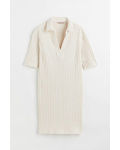 Collared Ribbed Dress Natural White