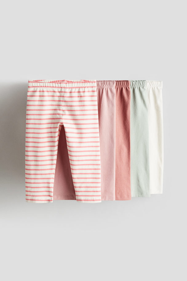 H&M 5-pack Cotton Capri Leggings White/pink Striped