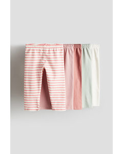 5-pack Cotton Capri Leggings White/pink Striped