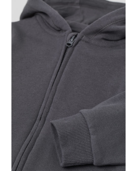 H&M Cotton Zip-through Hoodie Dark Grey
