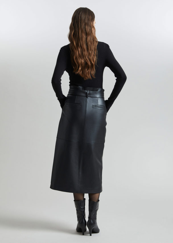 & Other Stories Leather Paperbag Waist Skirt Black
