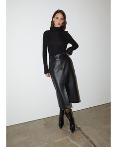 Leather Paperbag Waist Skirt Black