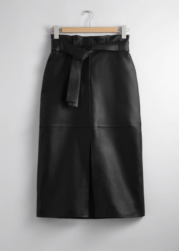 & Other Stories Leather Paperbag Waist Skirt Black