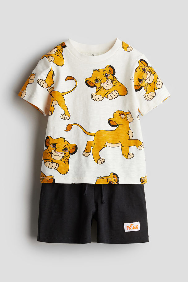 H&M 2-piece Printed Jersey Set White/the Lion King