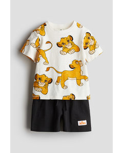 2-piece Printed Jersey Set White/the Lion King