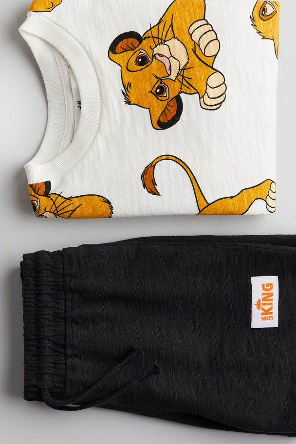 H&M 2-piece Printed Jersey Set White/the Lion King