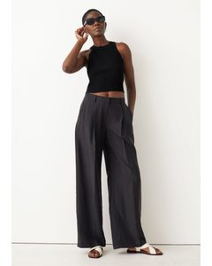 Wide Silk Trousers Black