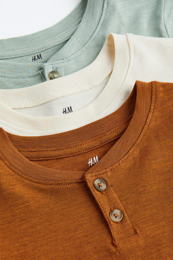 H&M Set Van 3 Shirts Met Lange Mouwen Bruin/licht Saliegroen