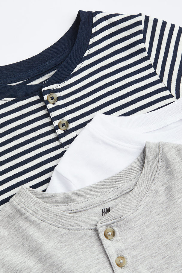 H&M 3-pack Long-sleeved Tops Dark Blue/striped
