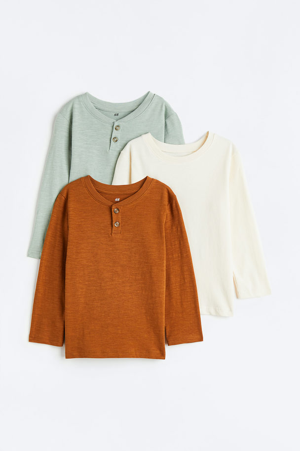H&M Set Van 3 Shirts Met Lange Mouwen Bruin/licht Saliegroen