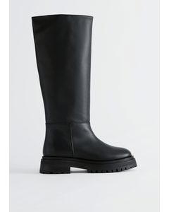 Chunky Leren Boots Zwart