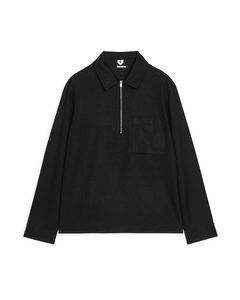 Lyocell-linen Zip Overshirt Black