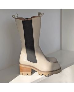 Beige Leather Fogo Heeled Boot