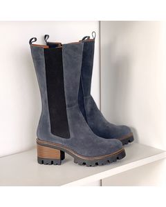 Blue Leather Fogo Heeled Boot