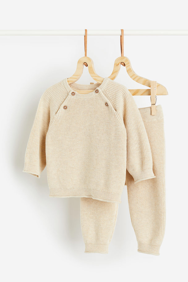H&M Knitted Jumper And Trousers Light Beige