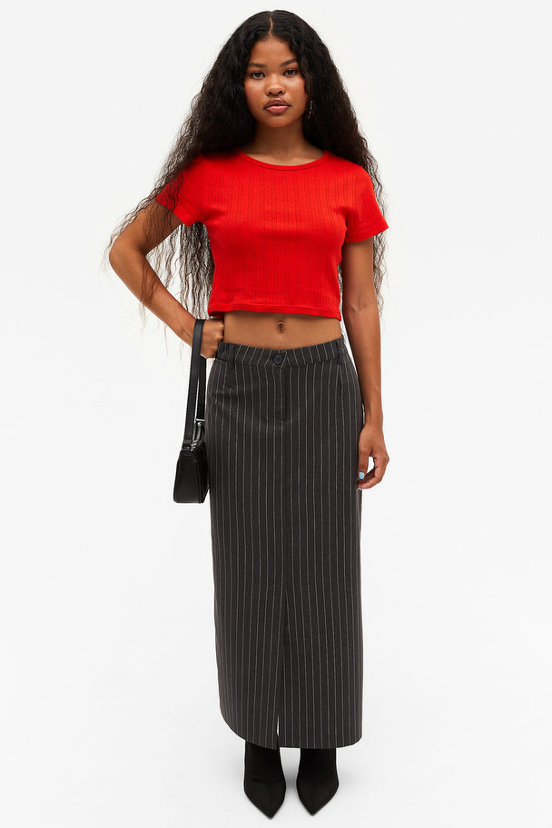 Monki Tailored Midi Pencil Skirt Dark Grey Pinstripe