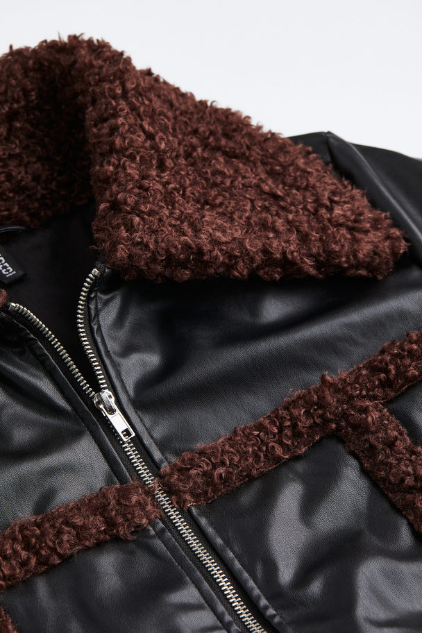 H&M Teddy-trimmed Coat Black