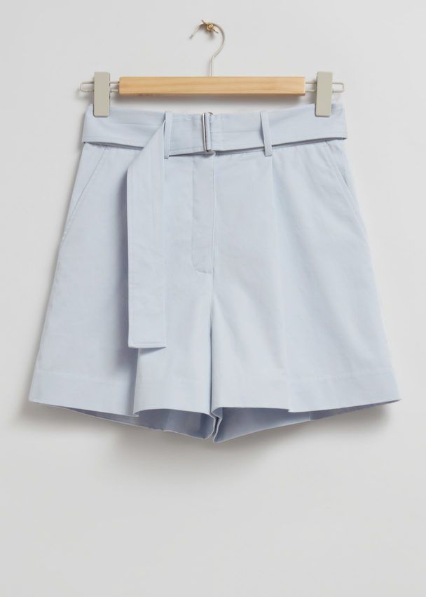 & Other Stories Belted Cotton Chino Shorts Light Blue